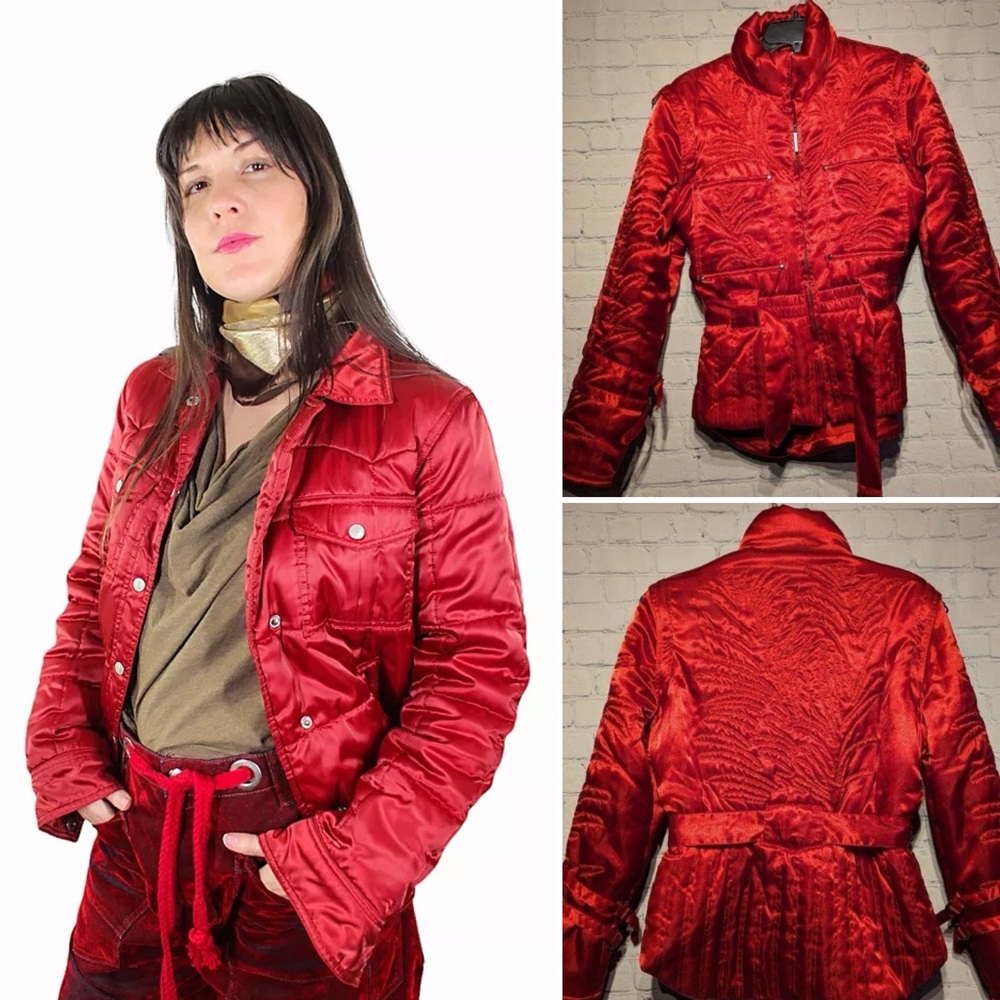 Vintage Spiegel Red Embroidered Puffer Bomber